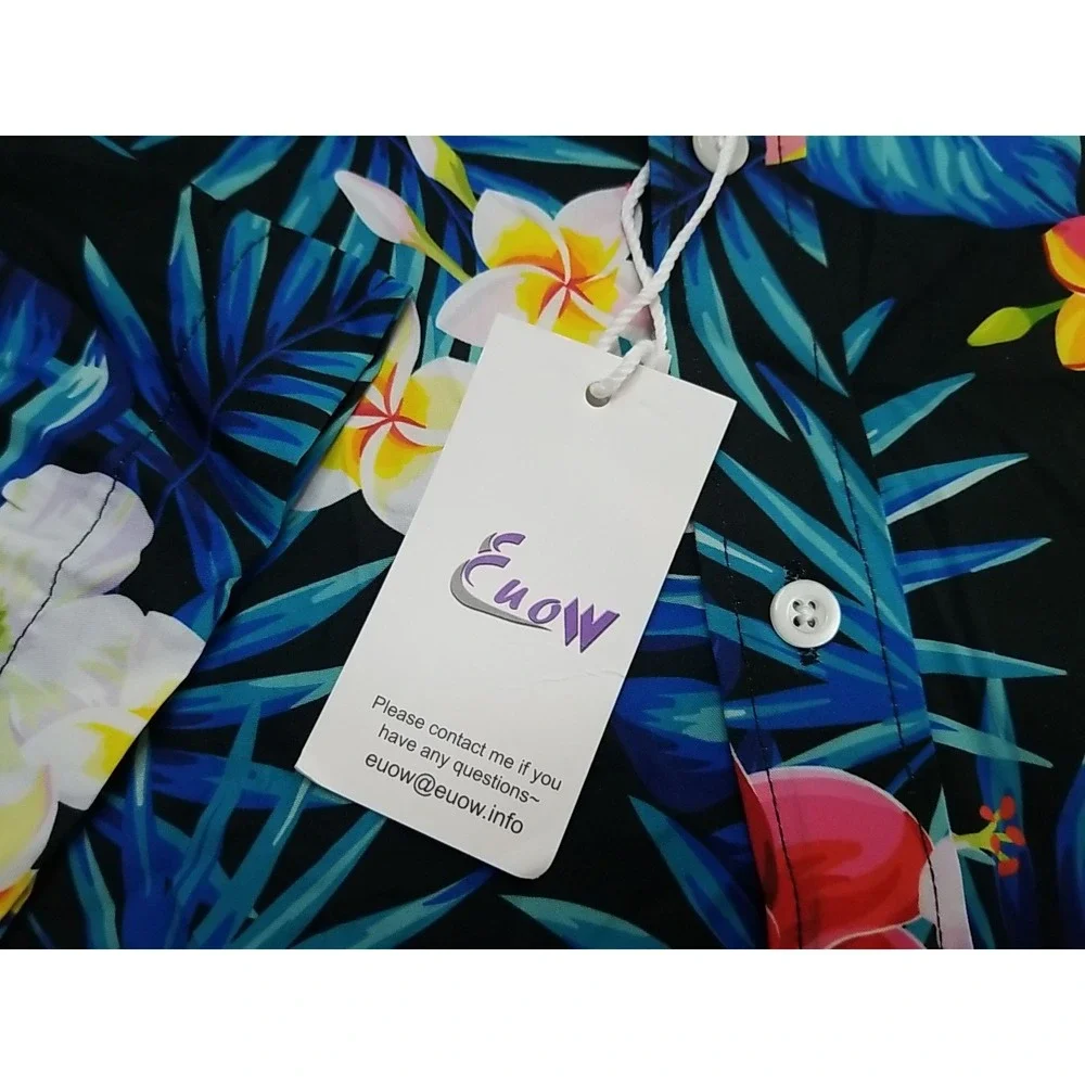 Euow Hawaiian Shirt Mens Floral Short Sleeve Button Up‎ Medium - Picture 3 of 8